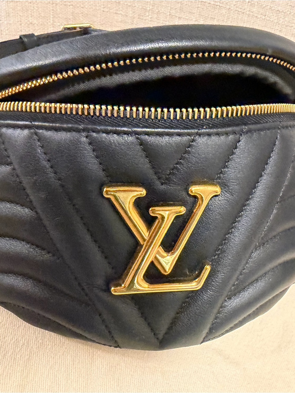Louis Vuitton Black Quilted Leather Mini Belt Bag with Gold LV Logo
